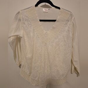 Cream Embroidered V-Neck Blouse